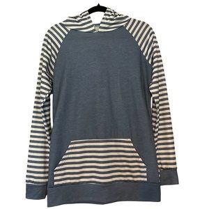 SHEIN Blue Striped Hooded Sweatshirt with pocket size Medium